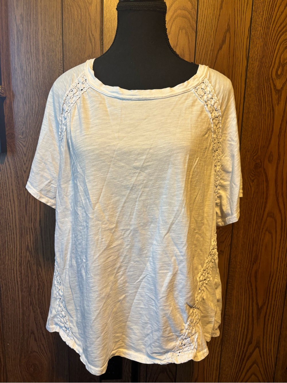 Altar'd State Cream Short-Sleeve Crochet Detail Top